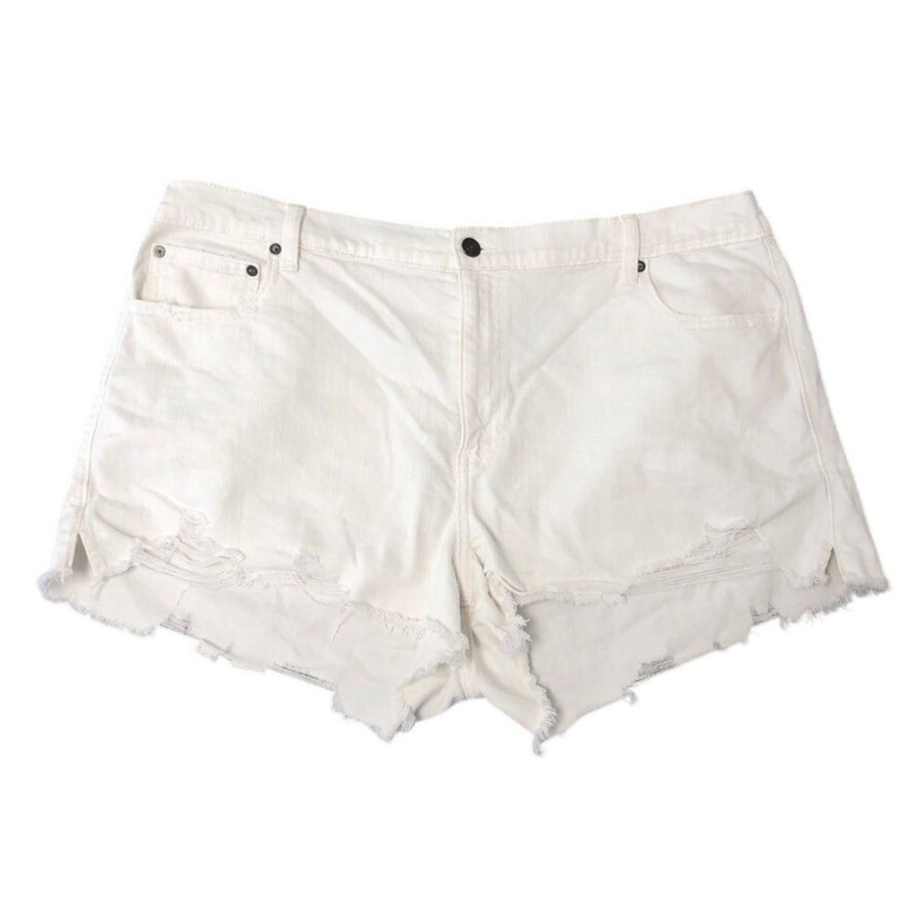 Aerie Jean Shorts Womens XXL White Distressed Raw Hem Casual Beach Festival